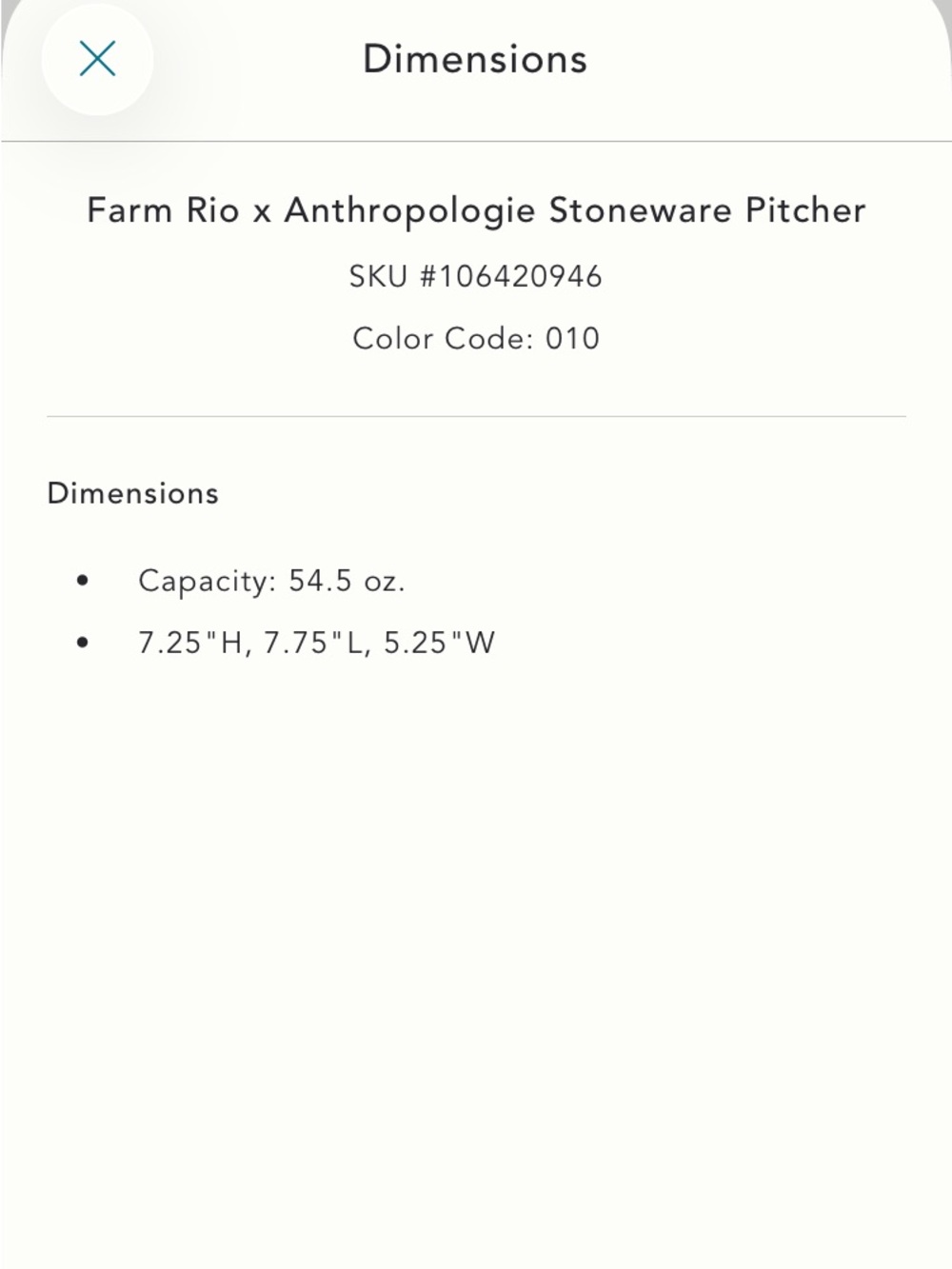 Anthropologie x Farm Rio Stoneware Pitcher NWT - Picture 6 of 11